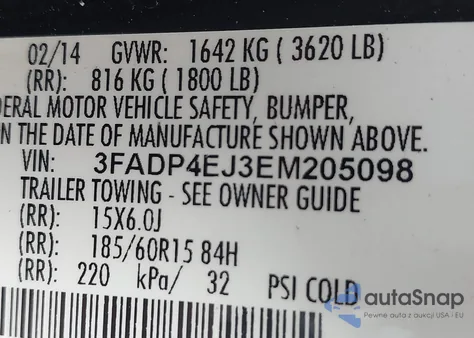 2014 Ford Fiesta Se from USA, damaged, VIN 3FADP4EJ3EM205098